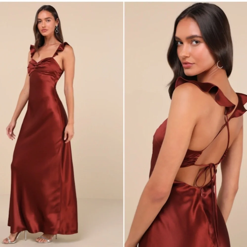LULU's Sexy Prom Wedding Bridesmaid Elegant Satin Chic Glamorous Gown